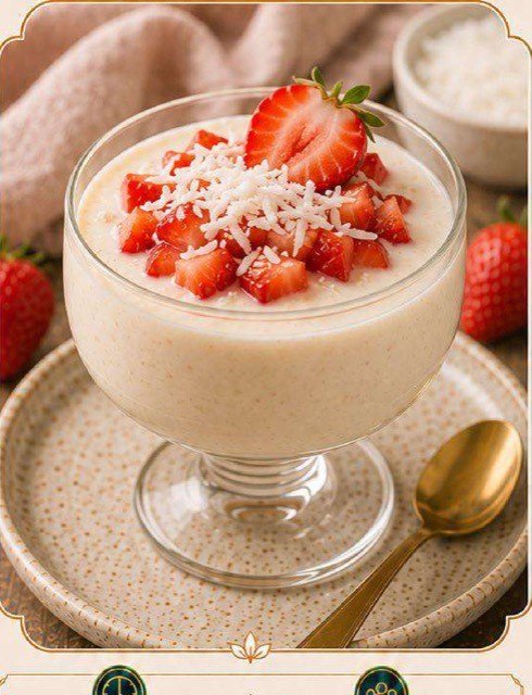 Pudim Gelado de Coco com Morango